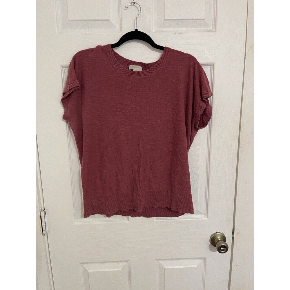 Ann Taylor Loft Outlet Sweater Size Large Pink Rose Short Short Sleeve Knit